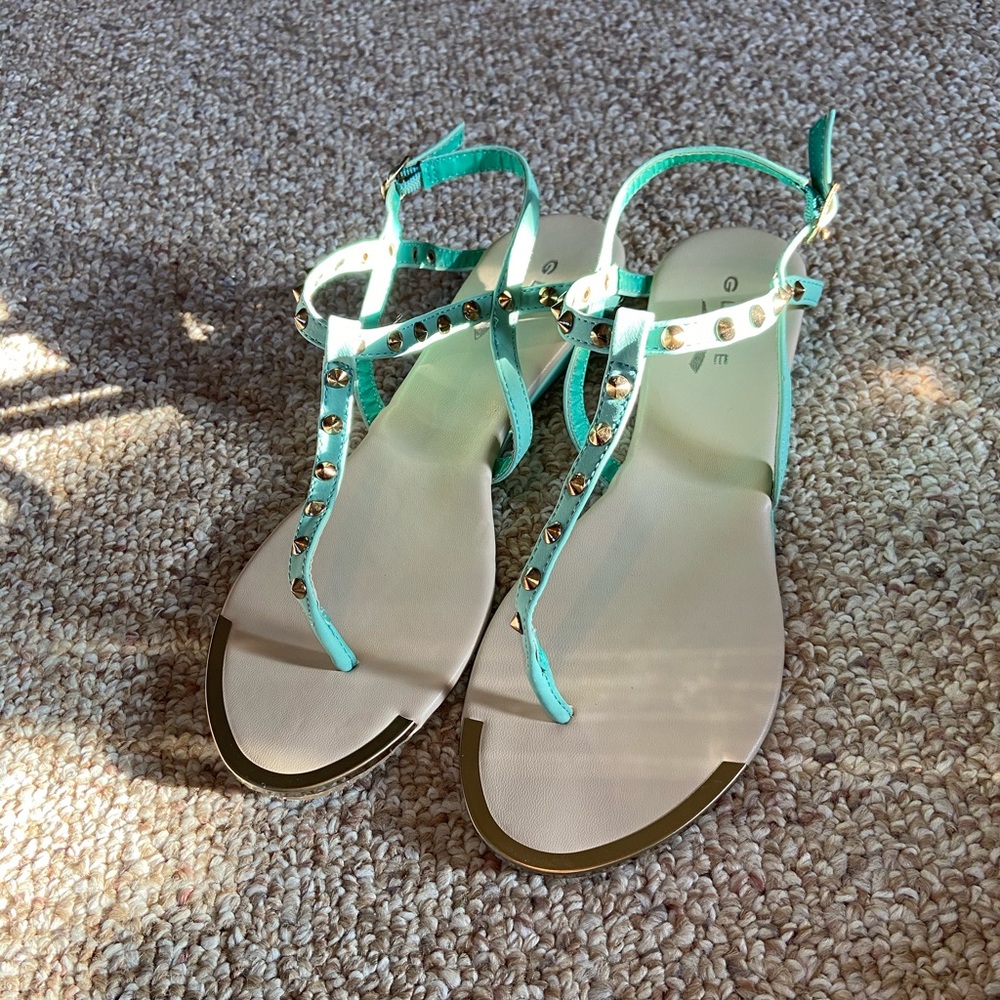 New:Teal/Mint,U.S. size 8, Studded Strappy Sandals